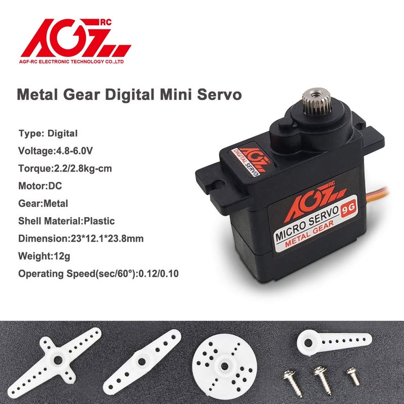 AGFRC 2PCS AGFRC Micro 9g RC Servo Motor Kit - Digital 2.8KG Metal Gear Mini Servo for RC Helicopter Airplane Car, Control Angle 180Â° - Image 5